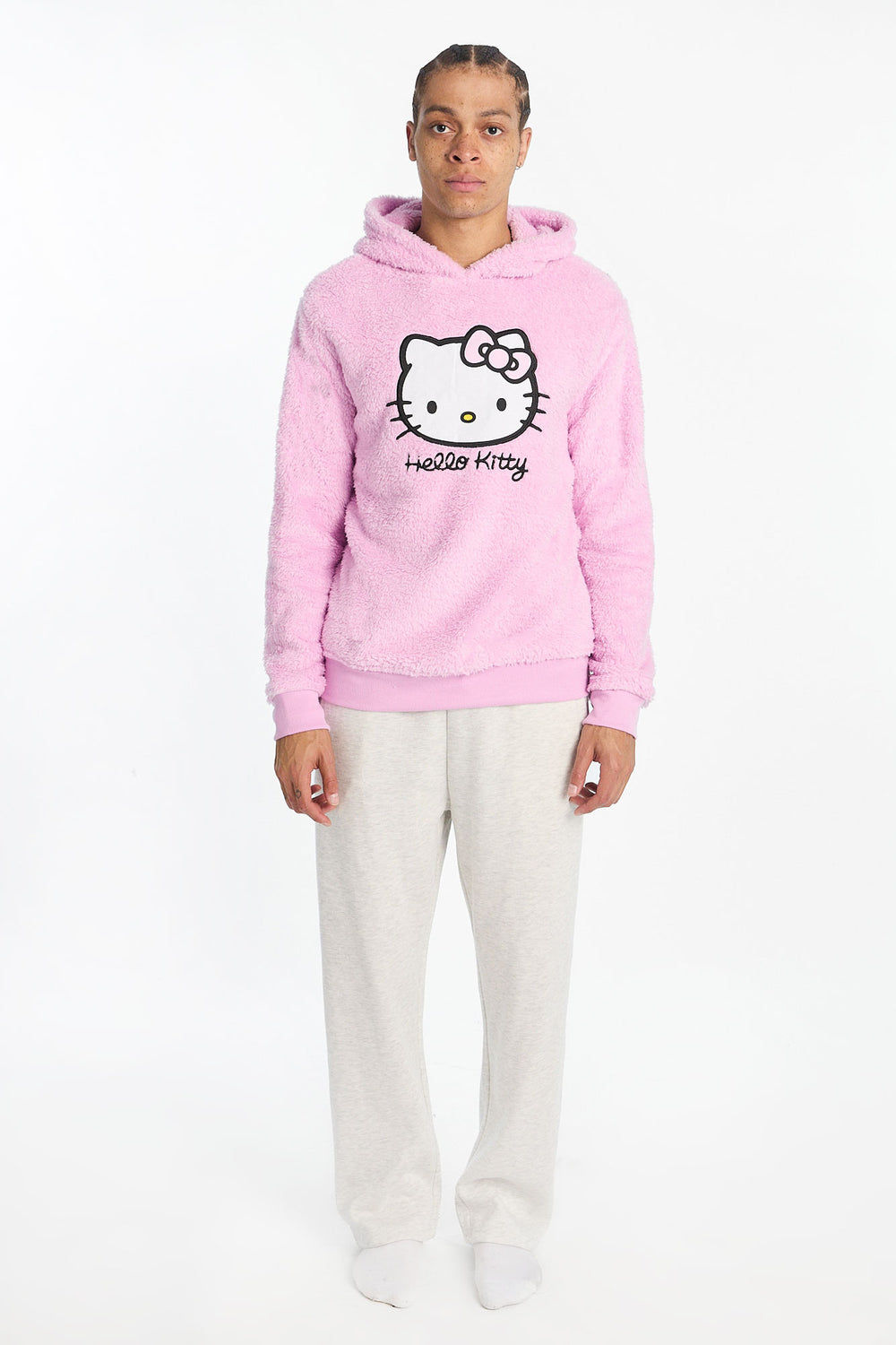Haut à capuchon en sherpa pelucheux Hello Kitty homme Haut à capuchon en sherpa pelucheux Hello Kitty homme