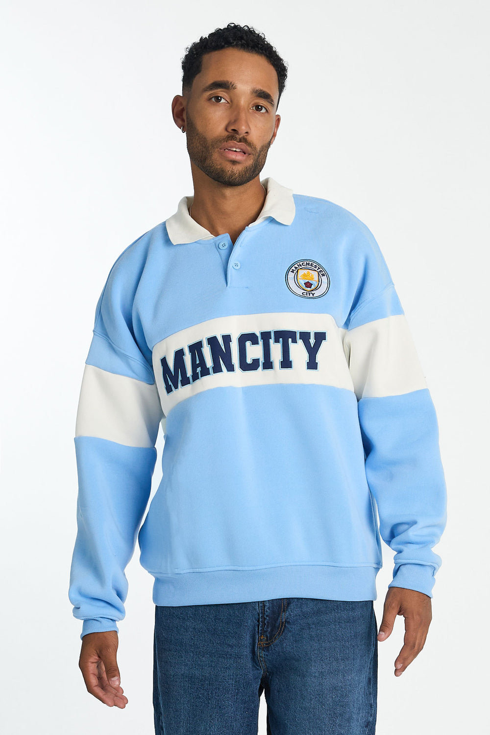 Mens Man City Colour Block Polo Sweatshirt Mens Man City Colour Block Polo Sweatshirt