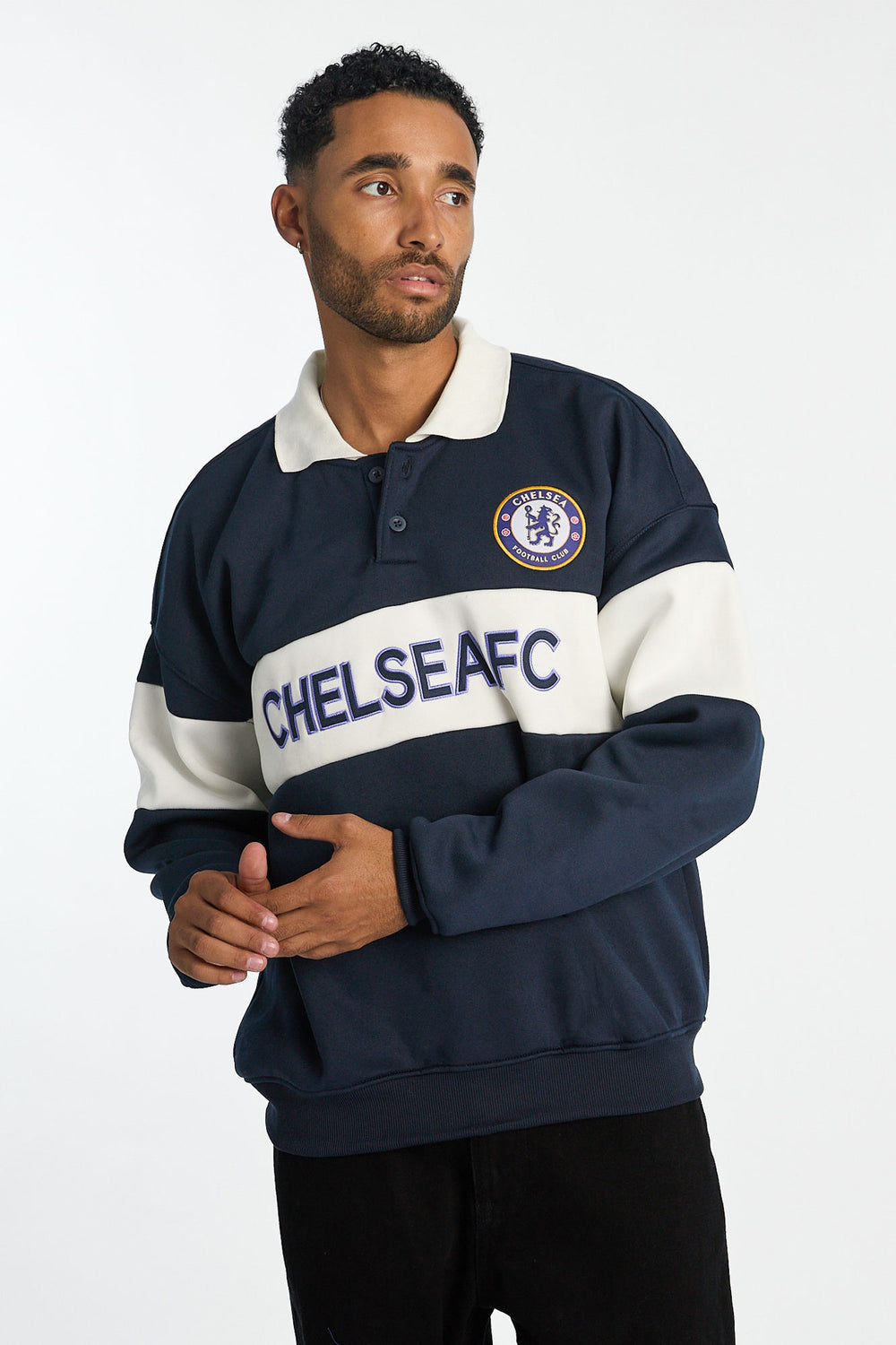 Mens Chelsea FC Colour Block Polo Sweatshirt Mens Chelsea FC Colour Block Polo Sweatshirt
