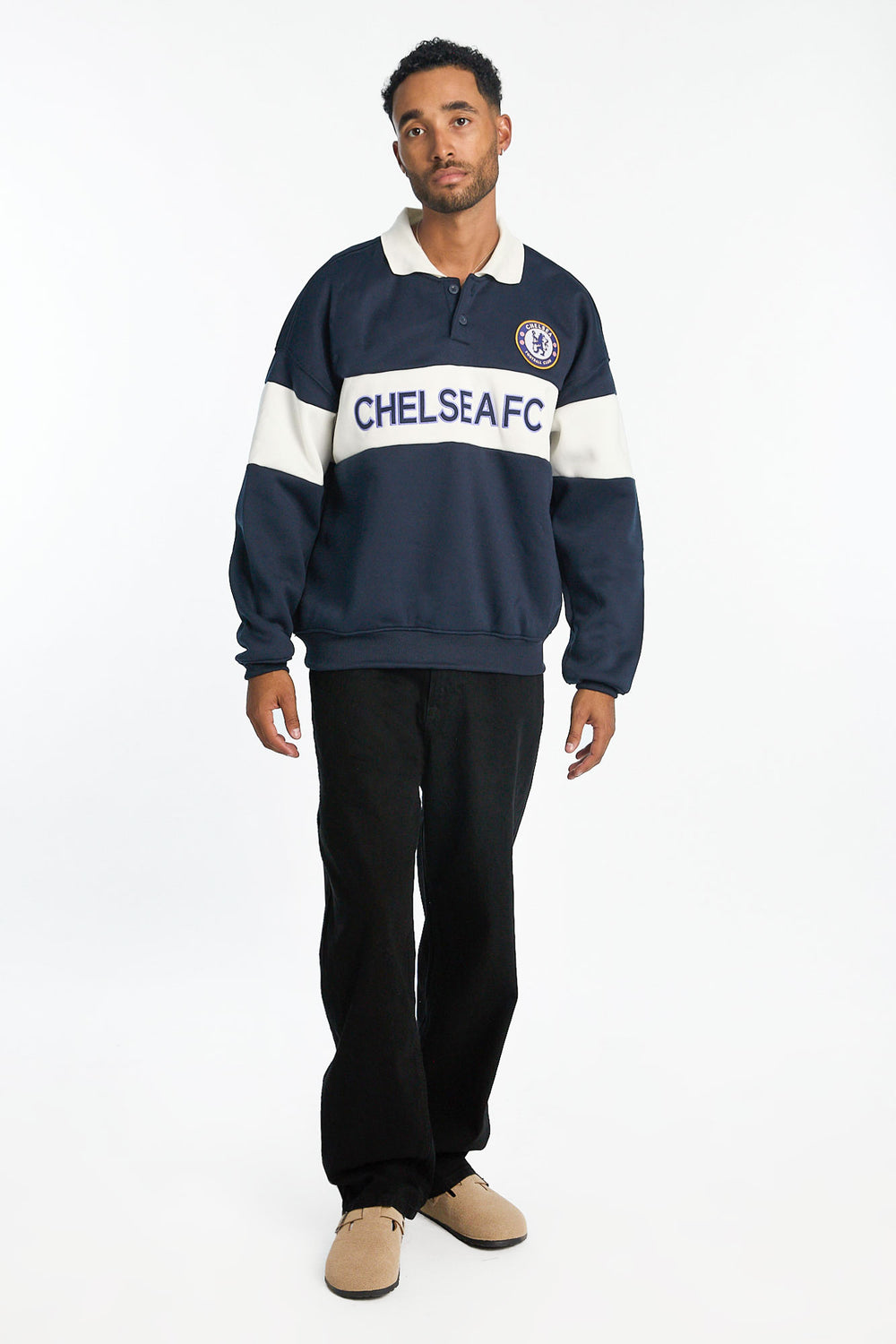 Mens Chelsea FC Colour Block Polo Sweatshirt Mens Chelsea FC Colour Block Polo Sweatshirt