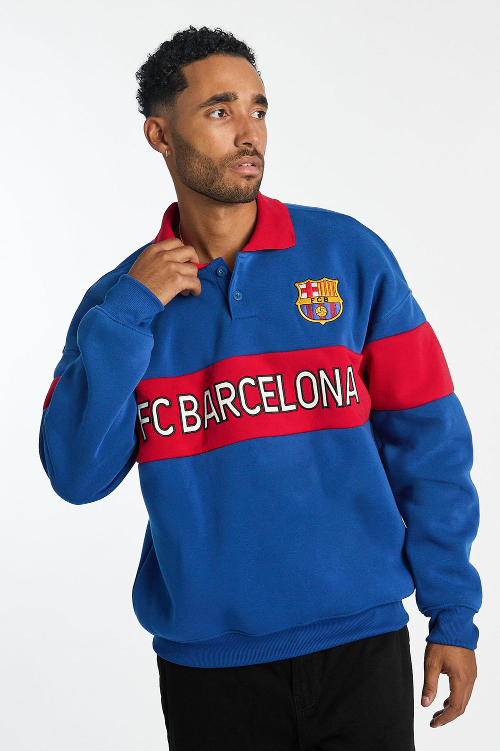 Mens FC Barcelona Colour Block Polo Sweatshirt Mens FC Barcelona Colour Block Polo Sweatshirt