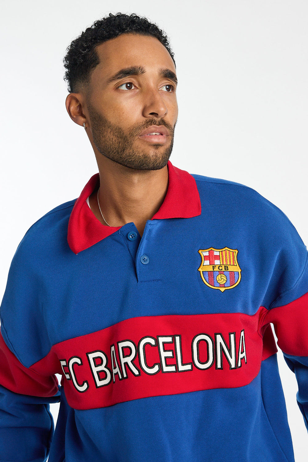 Mens FC Barcelona Colour Block Polo Sweatshirt Mens FC Barcelona Colour Block Polo Sweatshirt