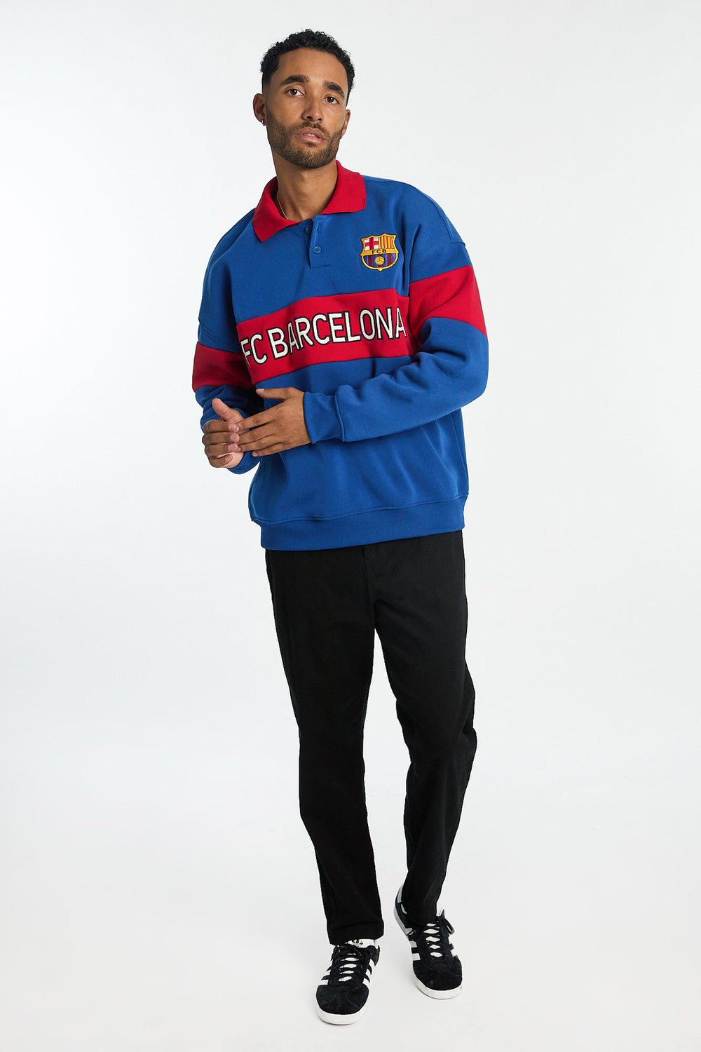 Mens FC Barcelona Colour Block Polo Sweatshirt Mens FC Barcelona Colour Block Polo Sweatshirt