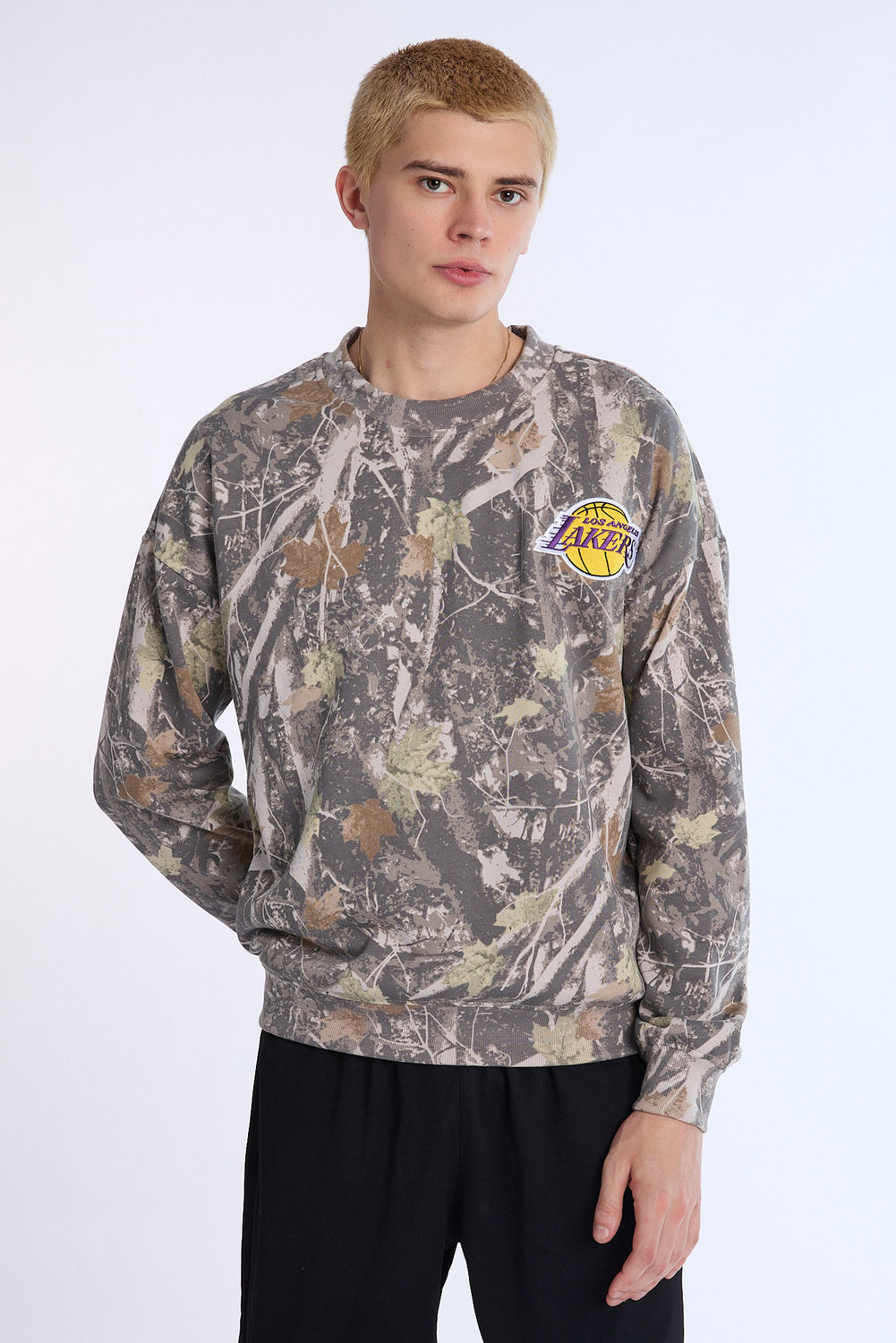 Mens LA Lakers Tree Camo Oversized Sweatshirt Mens LA Lakers Tree Camo Oversized Sweatshirt