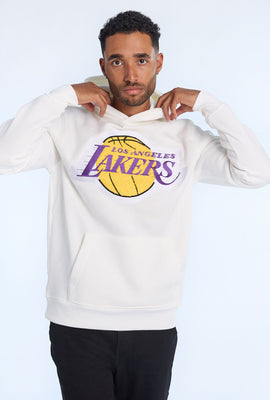 Haut à capuchon blanc cassé logo chenille LA Lakers homme