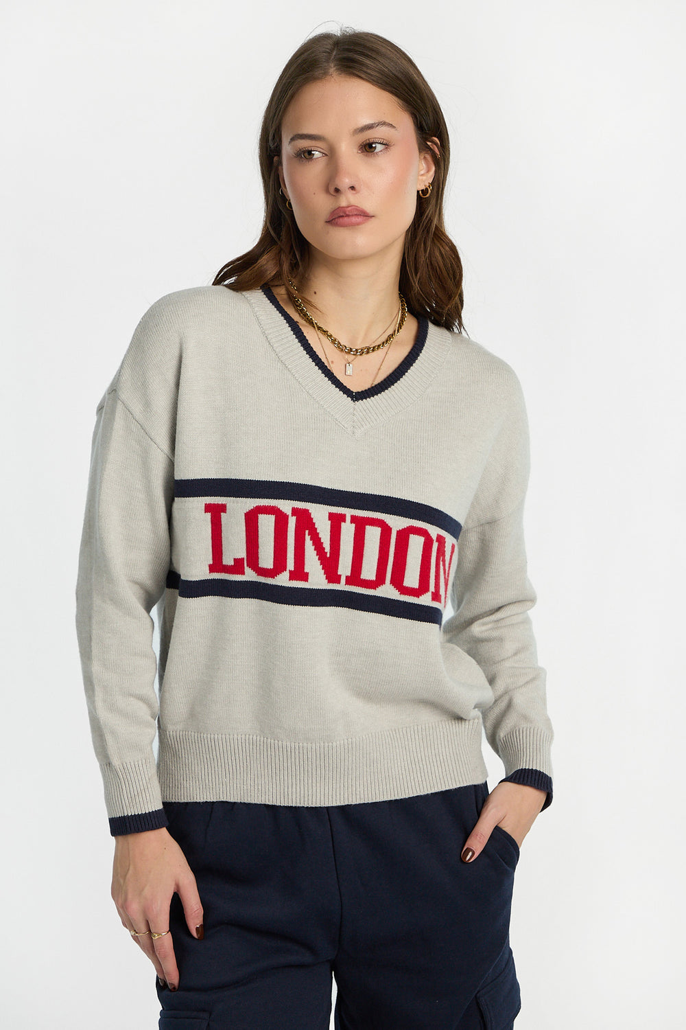 AERO Graphic Flat Knit V-Neck Sweater AERO Graphic Flat Knit V-Neck Sweater