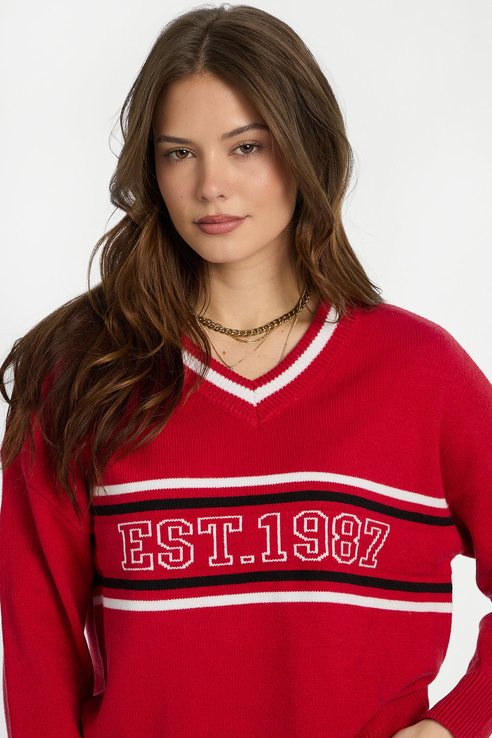 Chandail à col en V en tricot plat AERO Chandail à col en V en tricot plat AERO