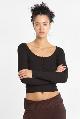 T-shirt ajusté à col Henley à manches longues AERO