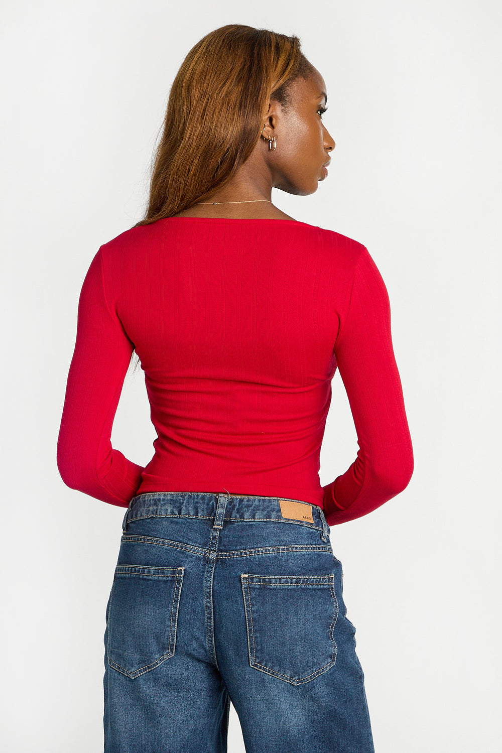 AERO Pointelle Long Sleeve Ruched Top AERO Pointelle Long Sleeve Ruched Top