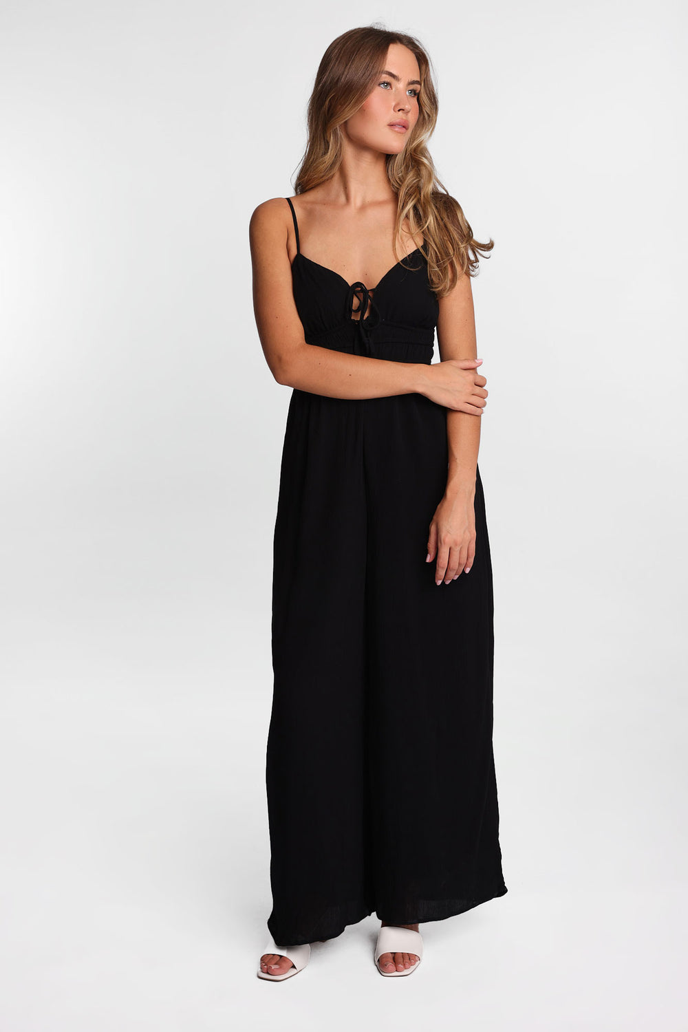 AERO Gauzy Tie-Front Wide-Leg Jumpsuit AERO Gauzy Tie-Front Wide-Leg Jumpsuit