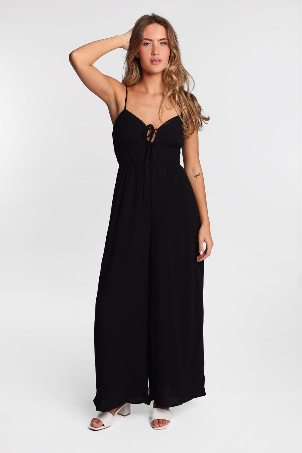 AERO Gauzy Tie-Front Wide-Leg Jumpsuit AERO Gauzy Tie-Front Wide-Leg Jumpsuit