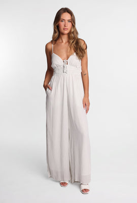 AERO Gauzy Tie-Front Wide-Leg Jumpsuit