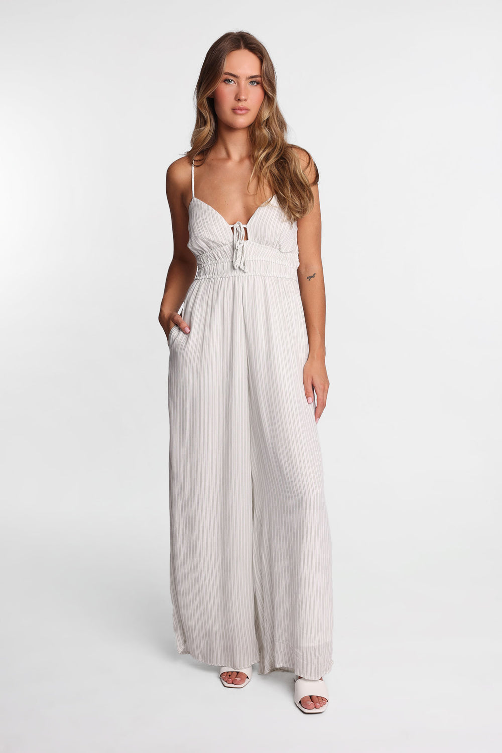 AERO Gauzy Tie-Front Wide-Leg Jumpsuit AERO Gauzy Tie-Front Wide-Leg Jumpsuit