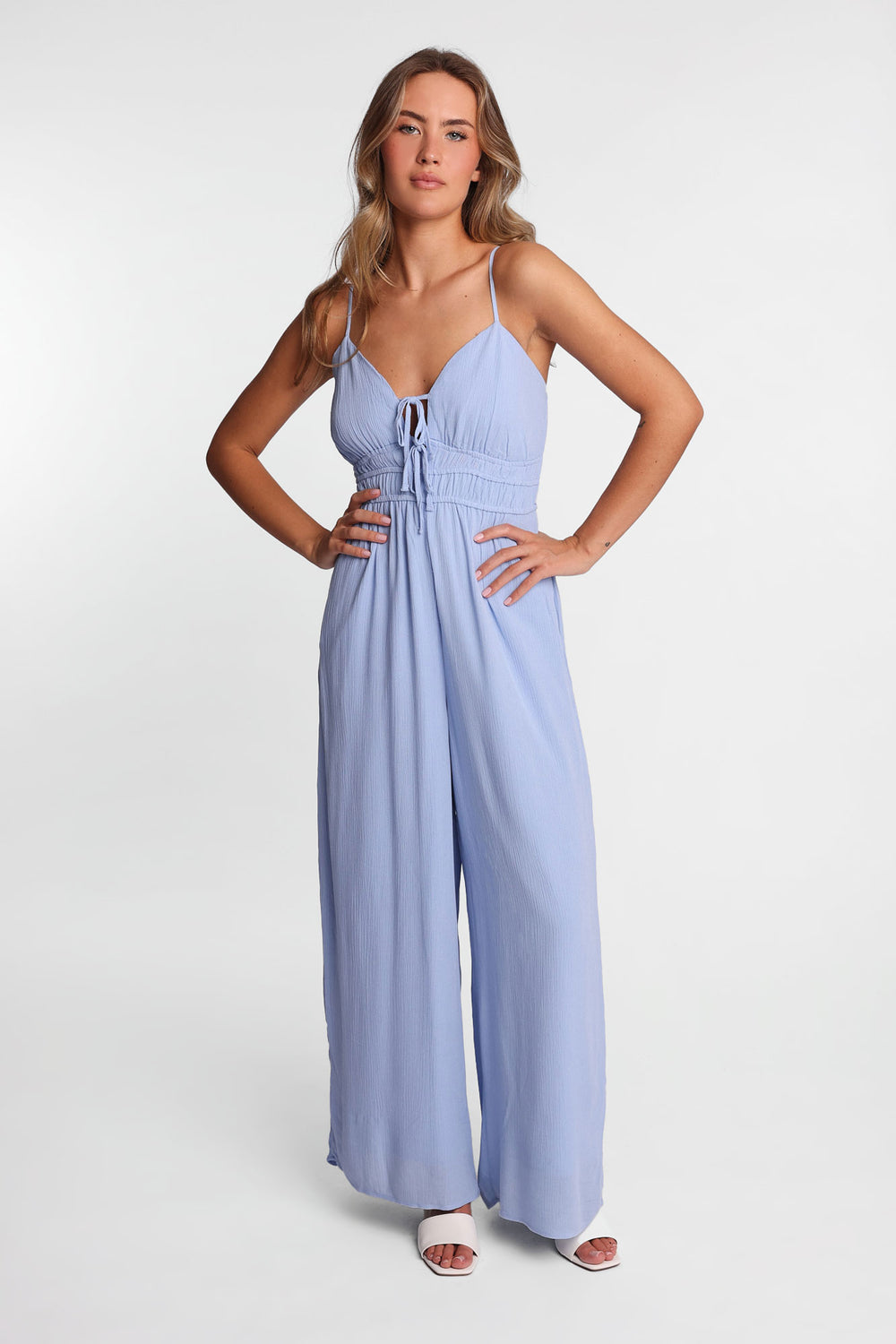 AERO Gauzy Tie-Front Wide-Leg Jumpsuit AERO Gauzy Tie-Front Wide-Leg Jumpsuit