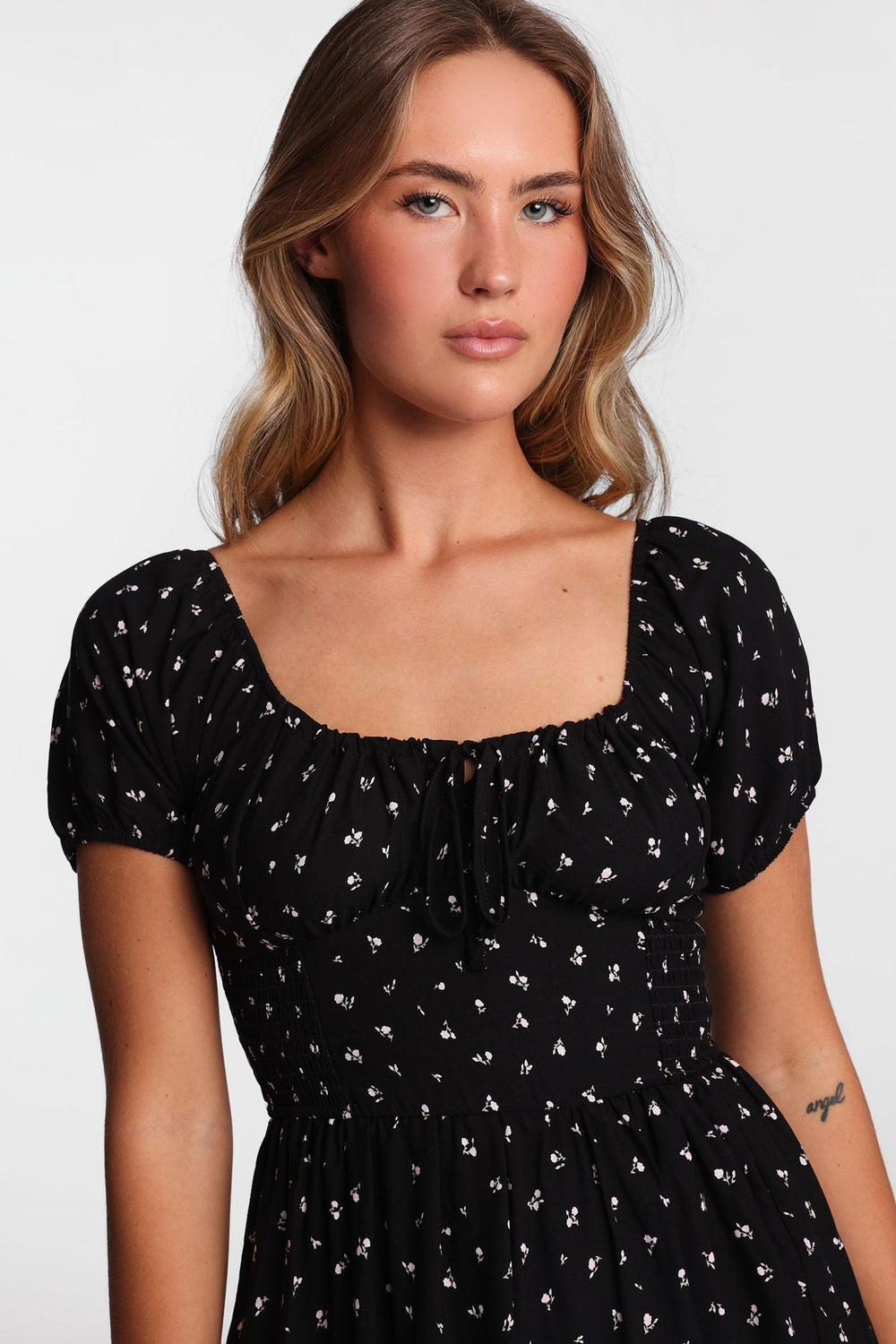 AERO Cap Sleeve Side Smocked Midi Dress AERO Cap Sleeve Side Smocked Midi Dress