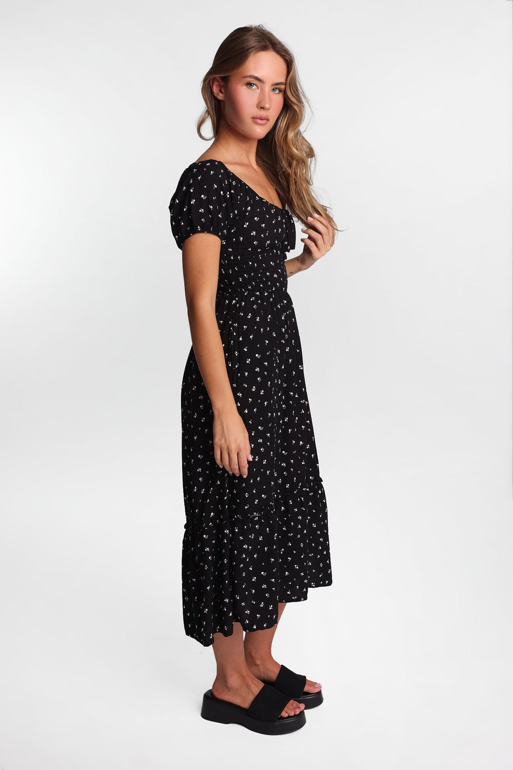 AERO Cap Sleeve Side Smocked Midi Dress AERO Cap Sleeve Side Smocked Midi Dress