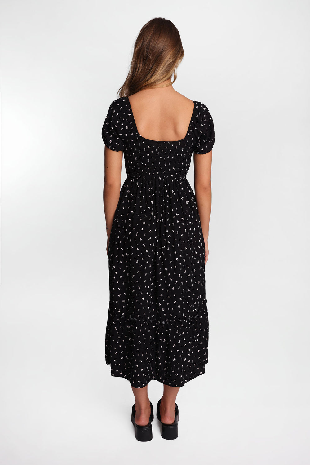 AERO Cap Sleeve Side Smocked Midi Dress AERO Cap Sleeve Side Smocked Midi Dress