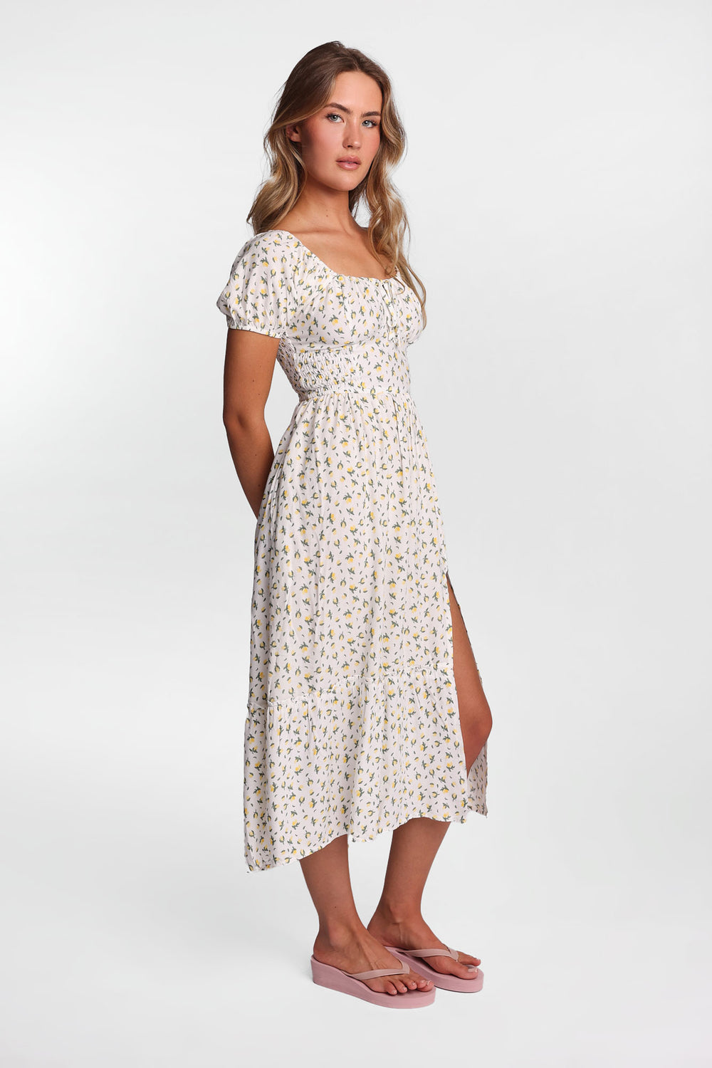 AERO Cap Sleeve Side Smocked Midi Dress AERO Cap Sleeve Side Smocked Midi Dress