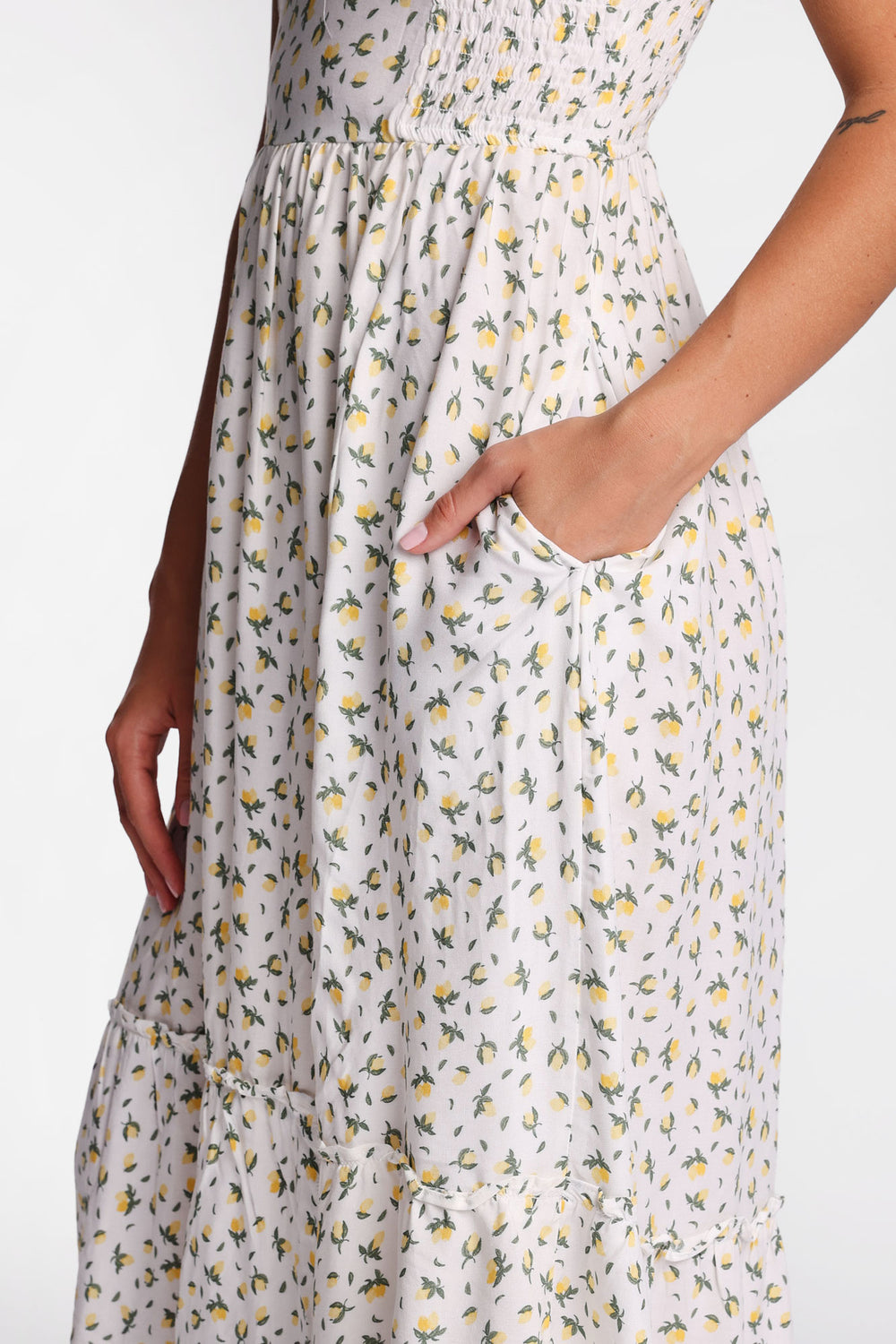 AERO Cap Sleeve Side Smocked Midi Dress AERO Cap Sleeve Side Smocked Midi Dress