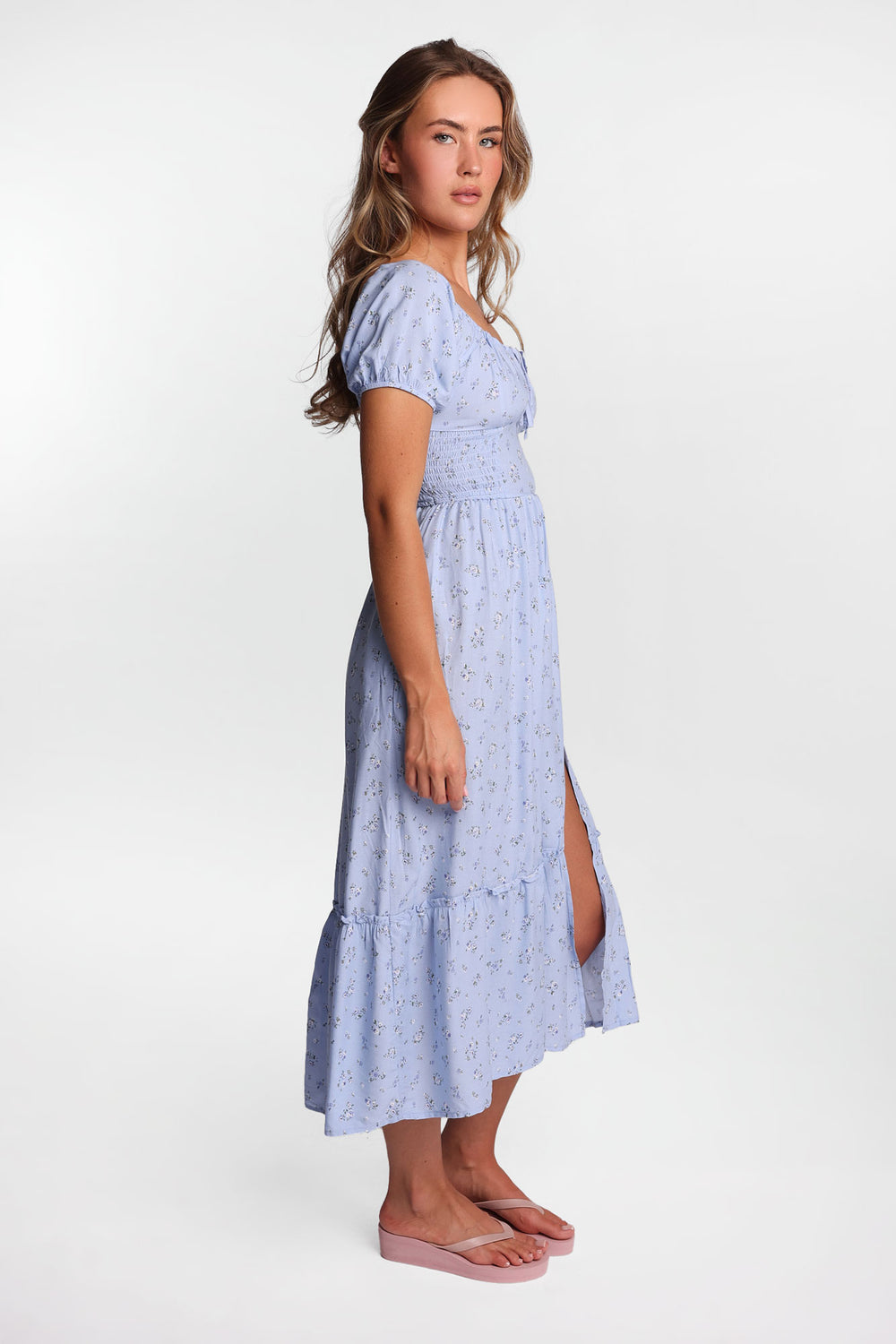 AERO Cap Sleeve Side Smocked Midi Dress AERO Cap Sleeve Side Smocked Midi Dress