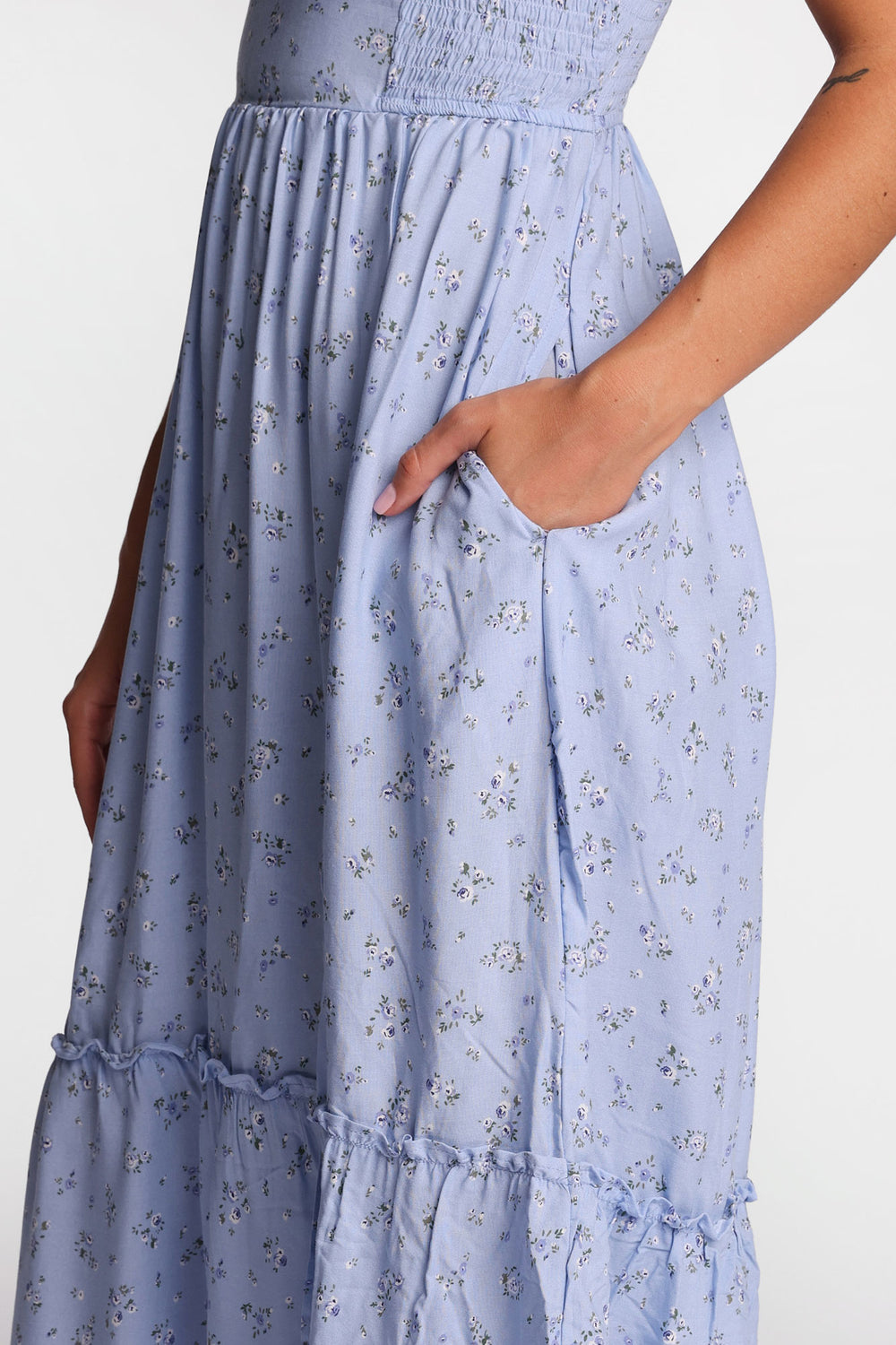 AERO Cap Sleeve Side Smocked Midi Dress AERO Cap Sleeve Side Smocked Midi Dress