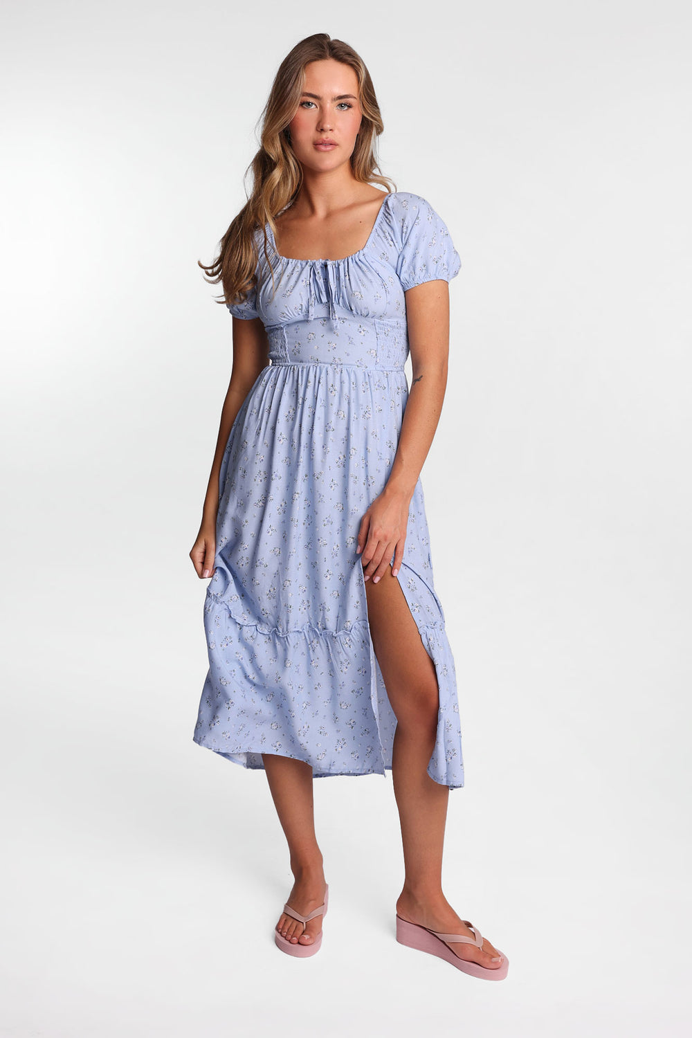 AERO Cap Sleeve Side Smocked Midi Dress AERO Cap Sleeve Side Smocked Midi Dress