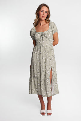 AERO Cap Sleeve Side Smocked Midi Dress