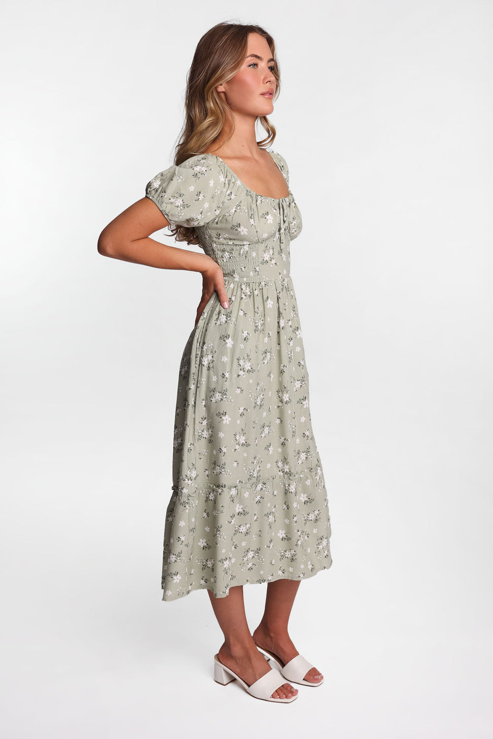 AERO Cap Sleeve Side Smocked Midi Dress AERO Cap Sleeve Side Smocked Midi Dress