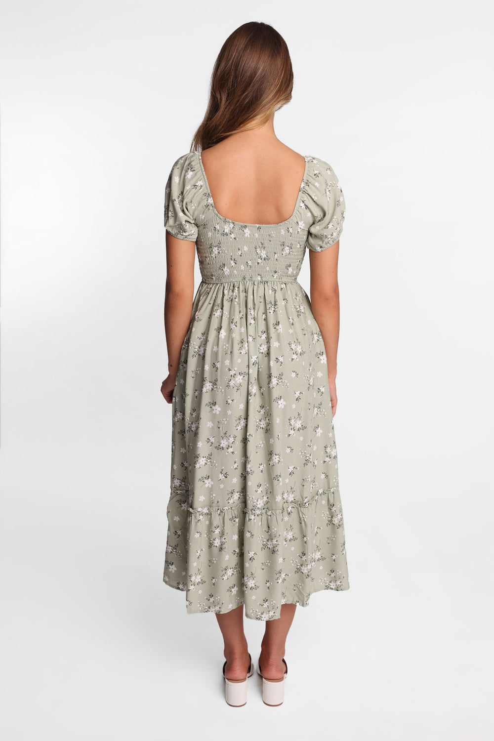 AERO Cap Sleeve Side Smocked Midi Dress AERO Cap Sleeve Side Smocked Midi Dress