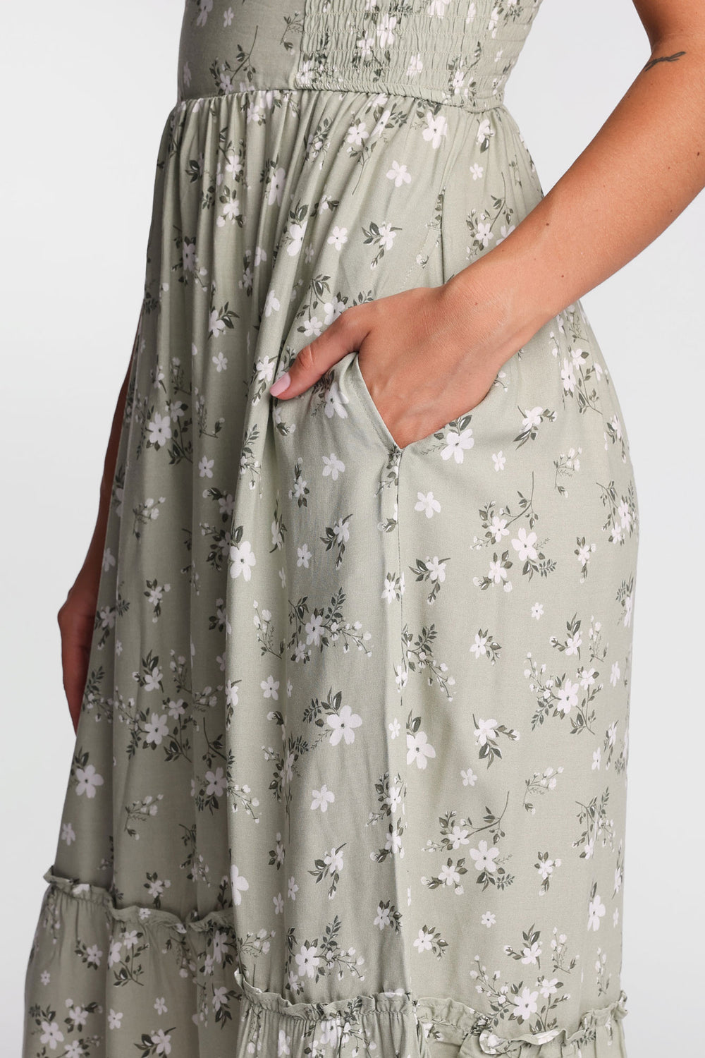 AERO Cap Sleeve Side Smocked Midi Dress AERO Cap Sleeve Side Smocked Midi Dress