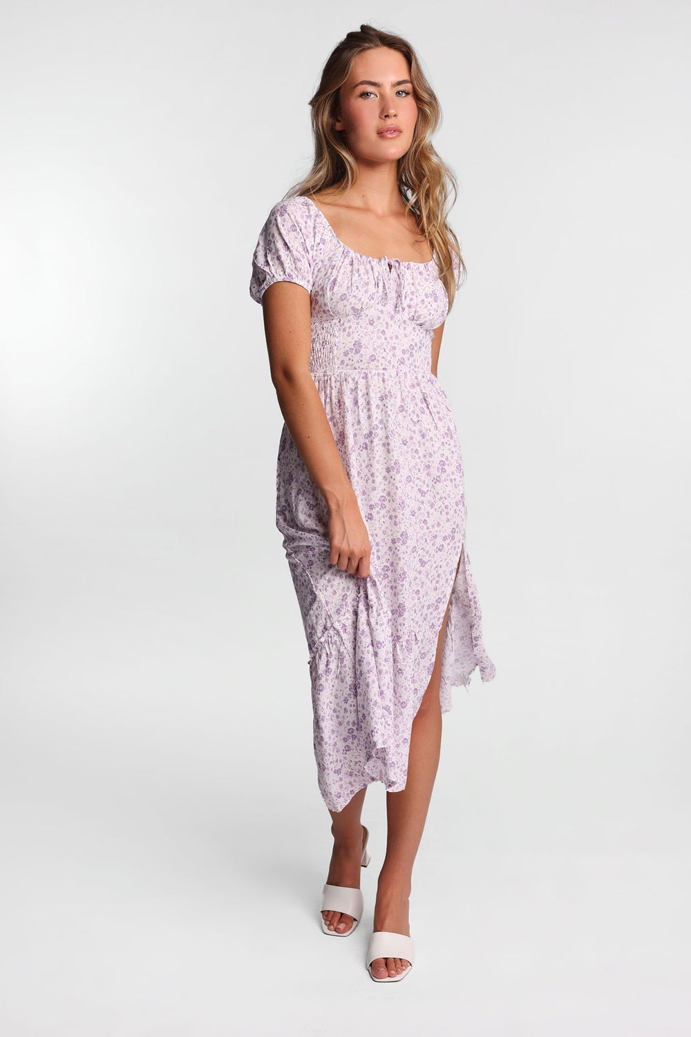 AERO Cap Sleeve Side Smocked Midi Dress AERO Cap Sleeve Side Smocked Midi Dress