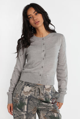 Button-Up Crew Neck Cardigan