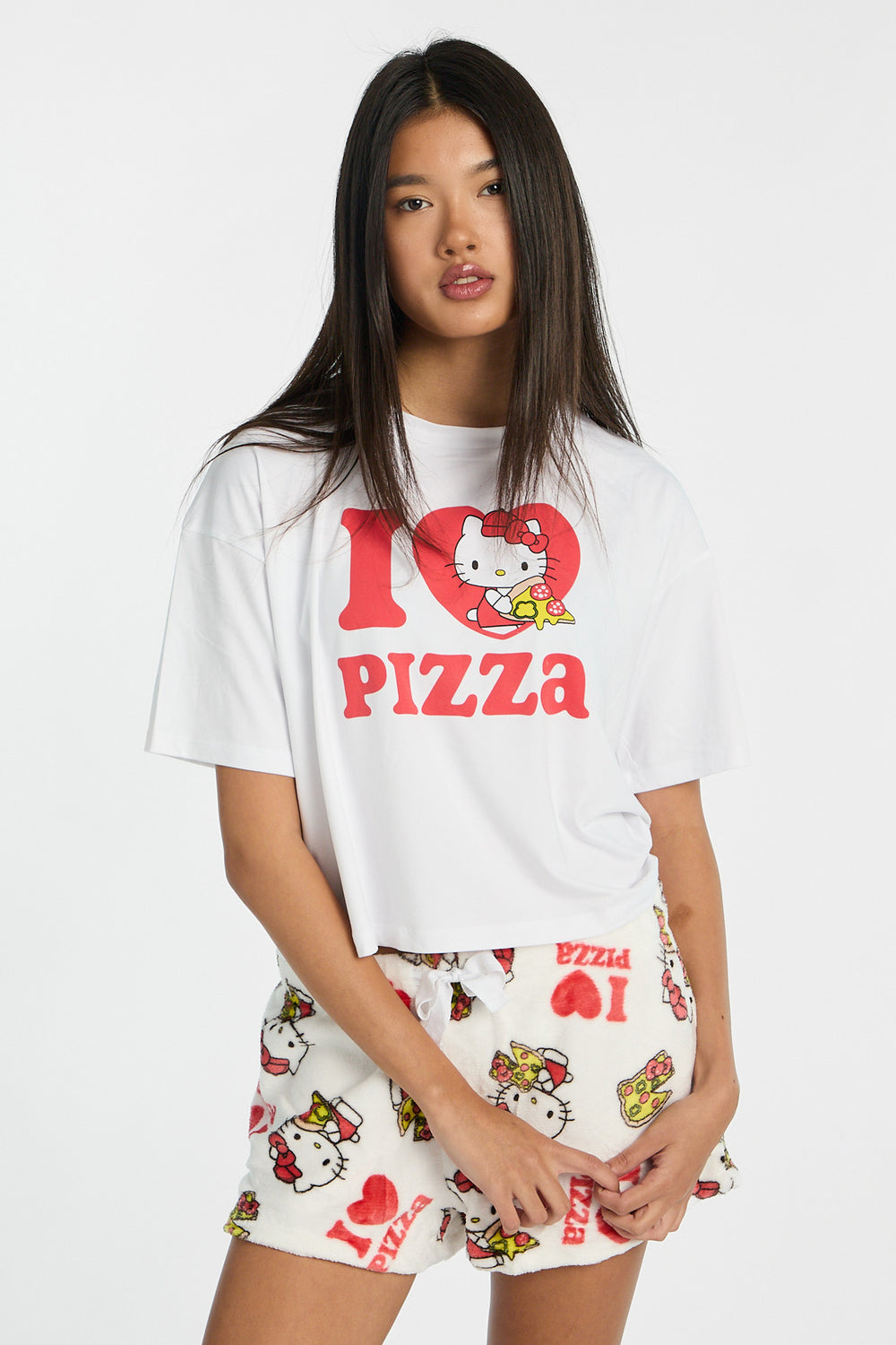 Ensemble de pyjama 2 pièces imprimé Hello Kitty I Love Pizza Ensemble de pyjama 2 pièces imprimé Hello Kitty I Love Pizza