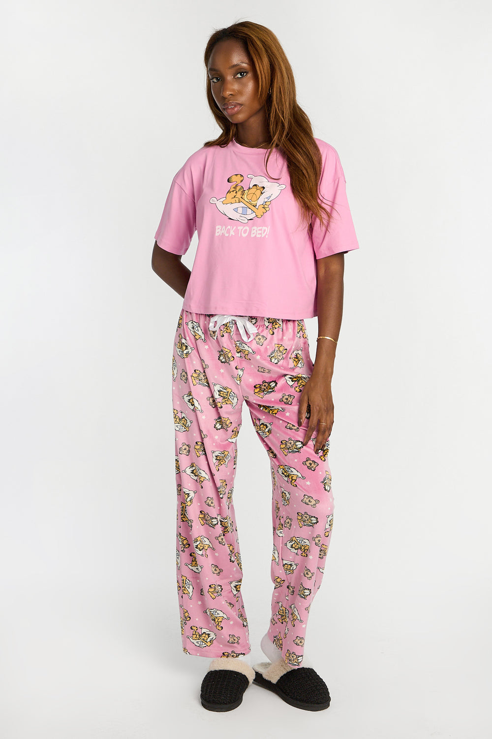 Garfield 2-Piece Pajama Tee & Velour Pajama Pants Set Garfield 2-Piece Pajama Tee & Velour Pajama Pants Set