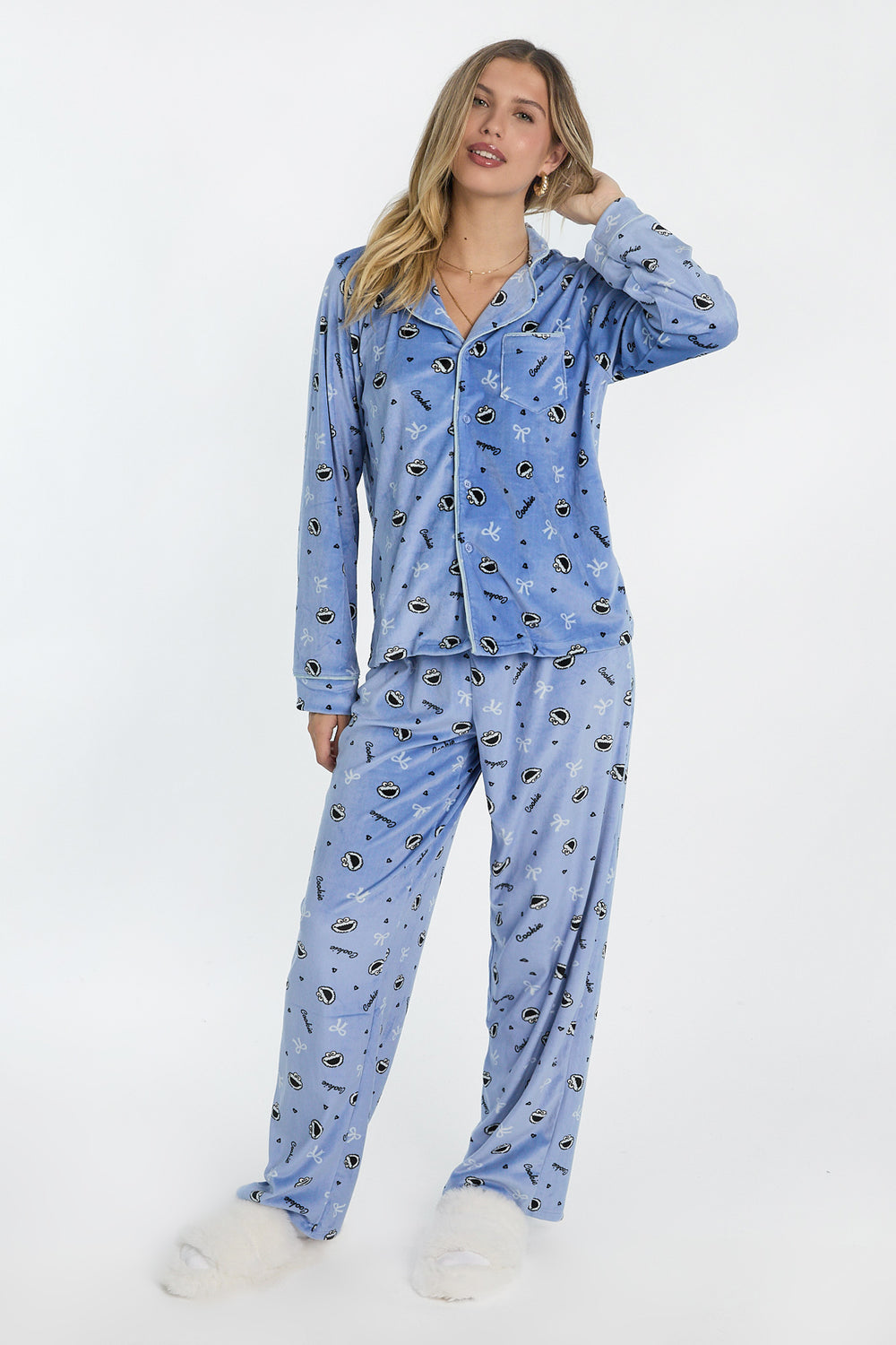 Ensemble de pyjama en velours 2 pièces Cookie Monster Ensemble de pyjama en velours 2 pièces Cookie Monster