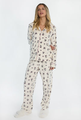 Snoopy Bows Velour 2-Piece Pajama Shirt & Pant Set