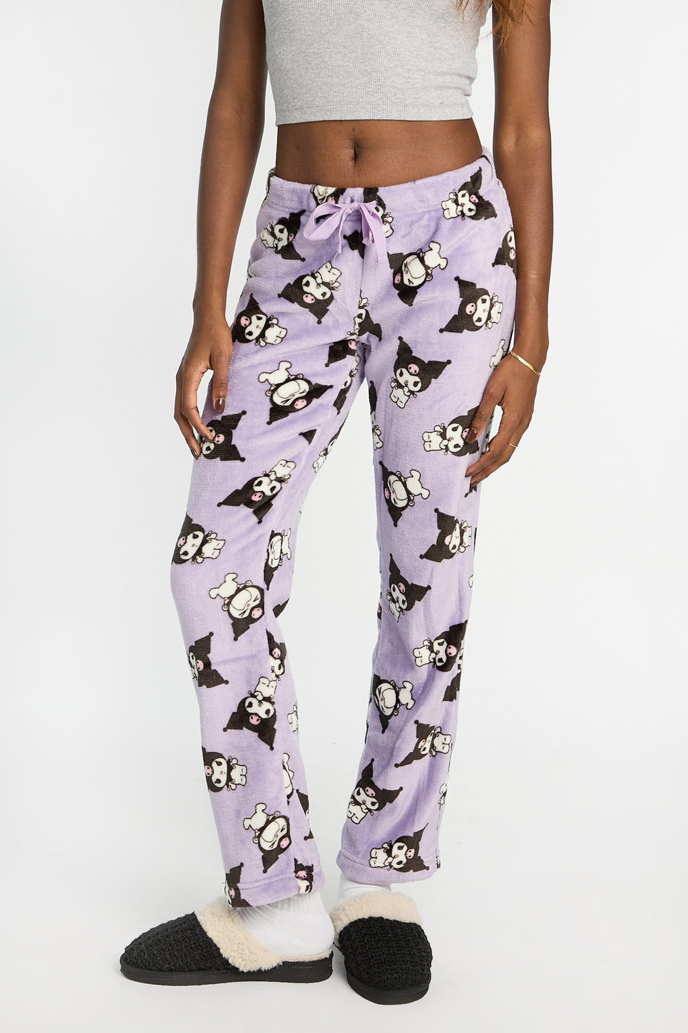 Pantalon de pyjama en peluche imprimé Kuromi Pantalon de pyjama en peluche imprimé Kuromi