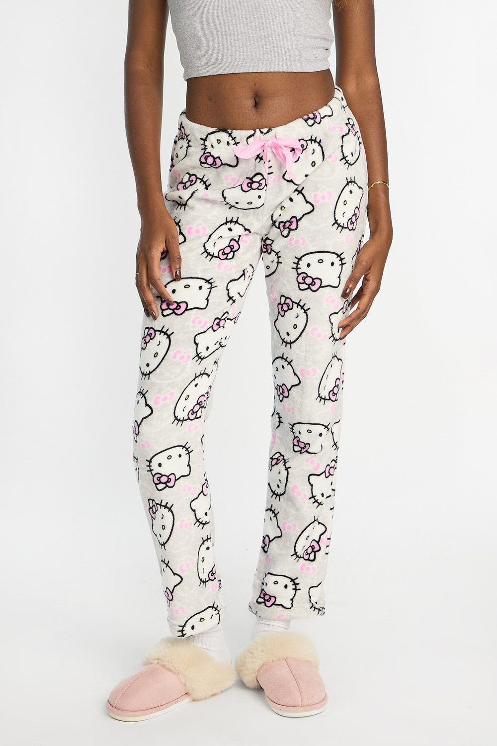 Pantalon de pyjama en peluche imprimé Hello Kitty noeud Pantalon de pyjama en peluche imprimé Hello Kitty noeud
