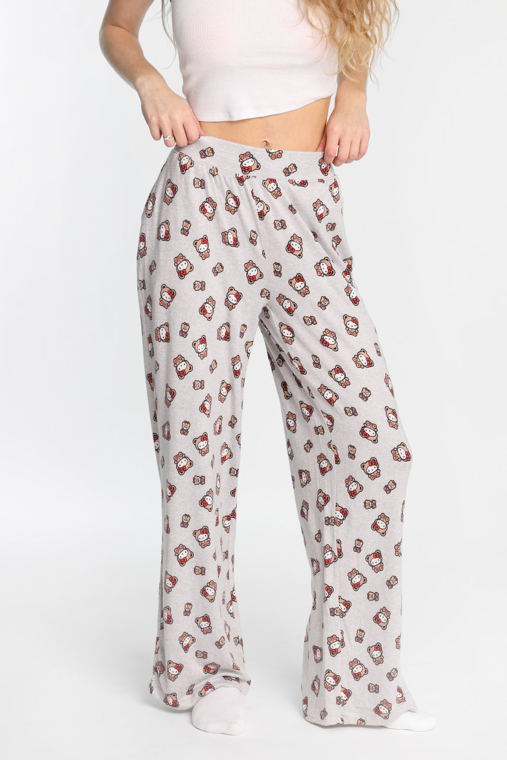 Pantalon pyjama à jambes larges super doux imprimé ours en peluche Hello Kitty Pantalon pyjama à jambes larges super doux imprimé ours en peluche Hello Kitty