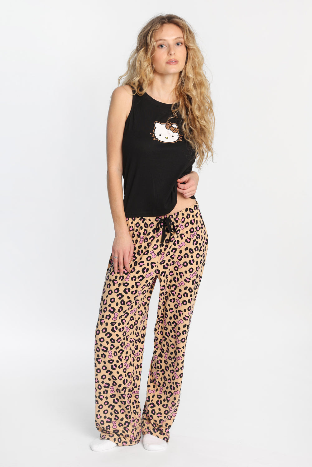 Hello Kitty Leopard Ribbed Pajama Tank Top And Pants 2-Piece Set Hello Kitty Leopard Ribbed Pajama Tank Top And Pants 2-Piece Set