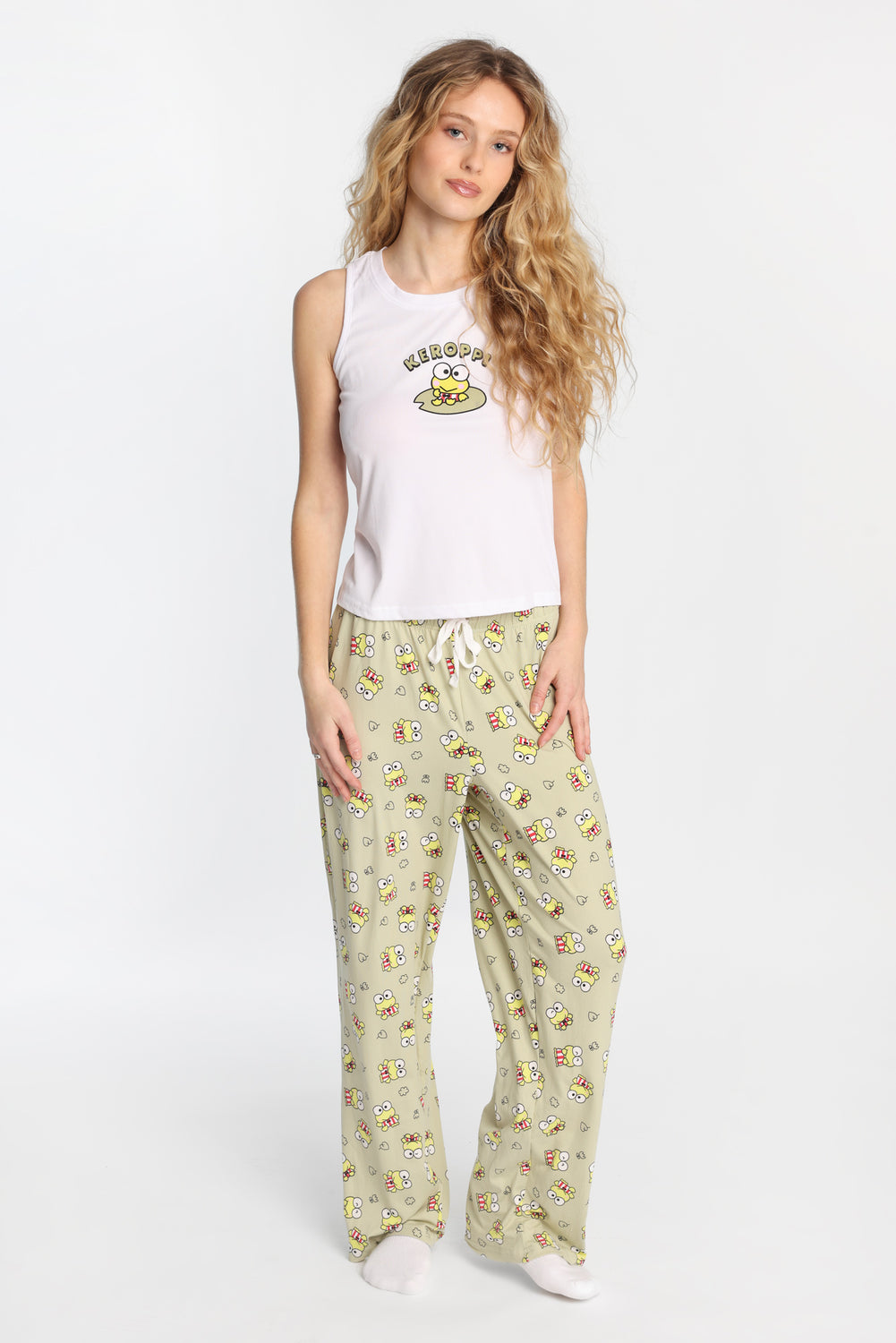 Keroppi Ribbed Pajama Tank Top And Pants 2-Piece Set Keroppi Ribbed Pajama Tank Top And Pants 2-Piece Set