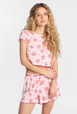 Ensemble t-shirt et short boxeur pyjama super doux imprimé Hello Kitty coeur