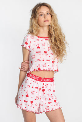 Ensemble t-shirt et short boxeur pyjama super doux imprimé Peanuts Snoopy coeur