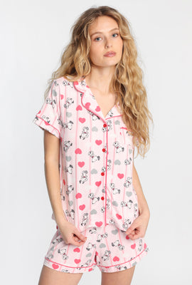 Ensemble chemise et short pyjama coupe Dad super doux imprimés Peanuts coeur