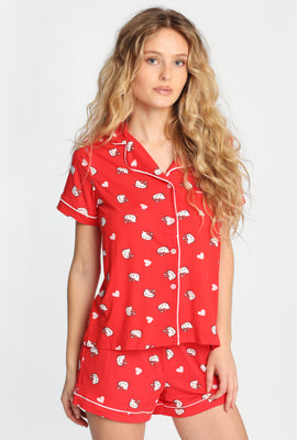 Hello Kitty Super Soft Printed Dad Pajama Shirt & Shorts 2-Piece Set