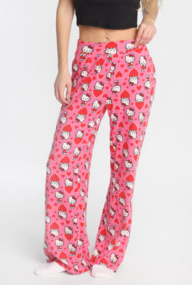 Pantalon pyjama à jambes larges super doux gros coeur Hello Kitty