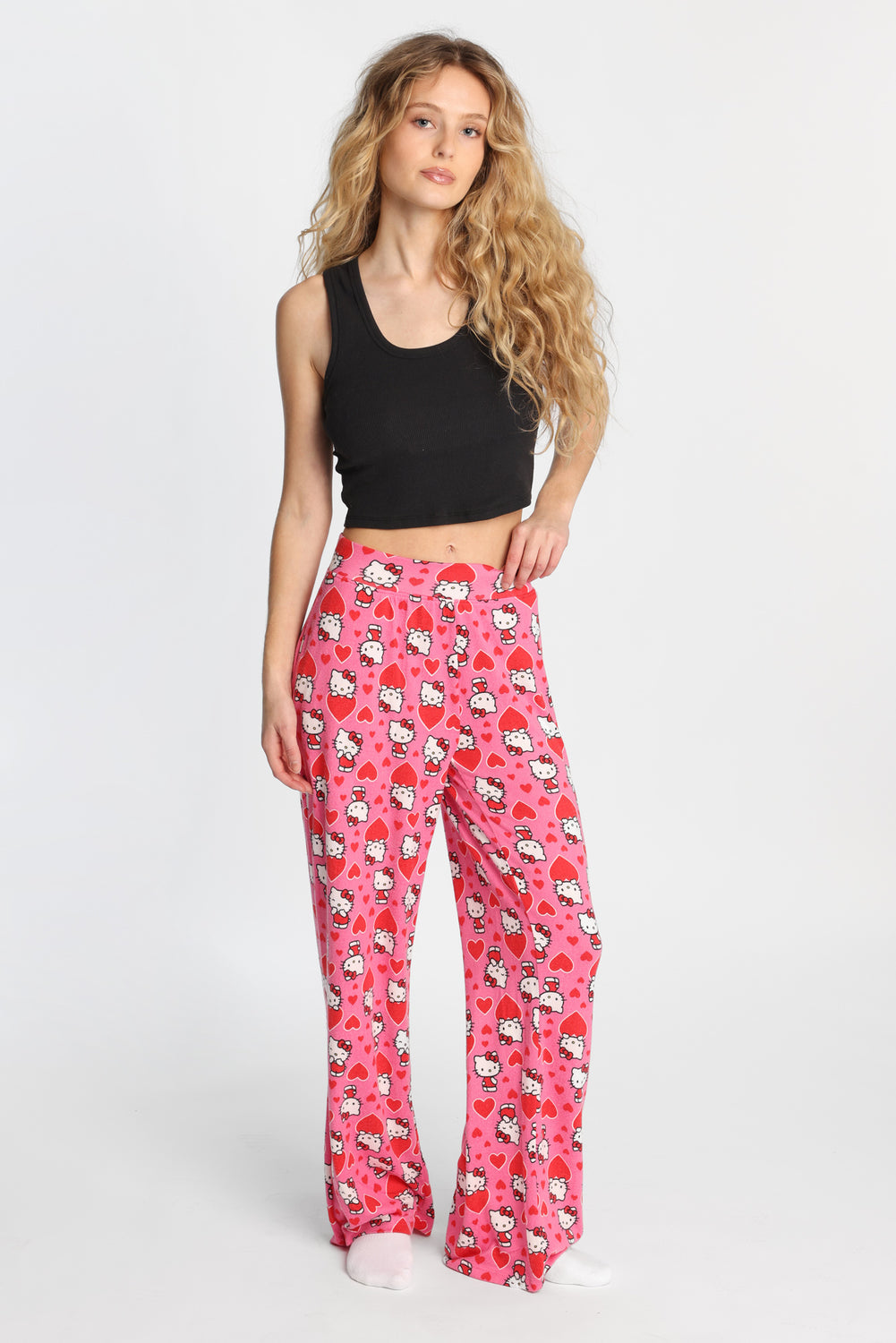 Pantalon pyjama à jambes larges super doux gros coeur Hello Kitty Pantalon pyjama à jambes larges super doux gros coeur Hello Kitty