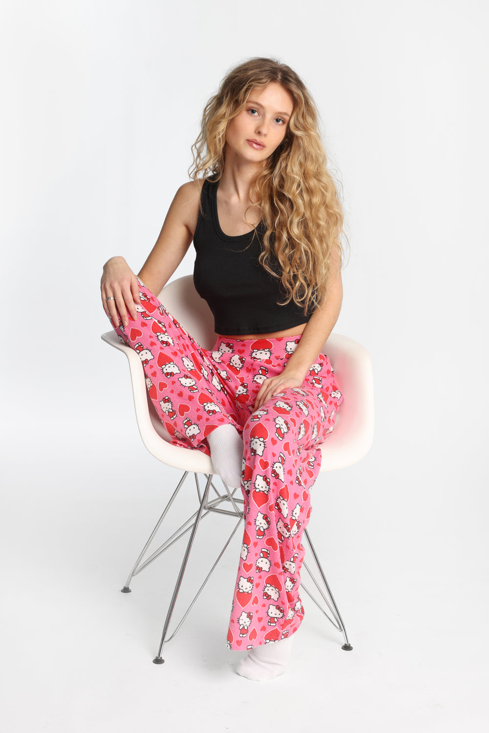 Pantalon pyjama à jambes larges super doux gros coeur Hello Kitty Pantalon pyjama à jambes larges super doux gros coeur Hello Kitty