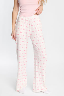 Pantalon pyjama à jambes larges super doux Hello Kitty coeur
