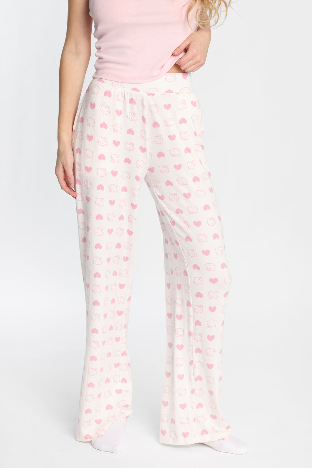 Pantalon pyjama à jambes larges super doux Hello Kitty coeur Pantalon pyjama à jambes larges super doux Hello Kitty coeur